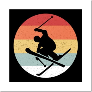 Skiing Vintage 70s 80s Silhouette Distressed Posters and Art